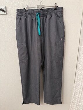 Figs NWT Women Gray Scrub Pants with Teal Drawstring